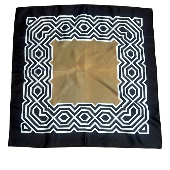 Vintage Italian Black and Gold Geometric Acetate 23" Square Scarf - Picture 1 of 8